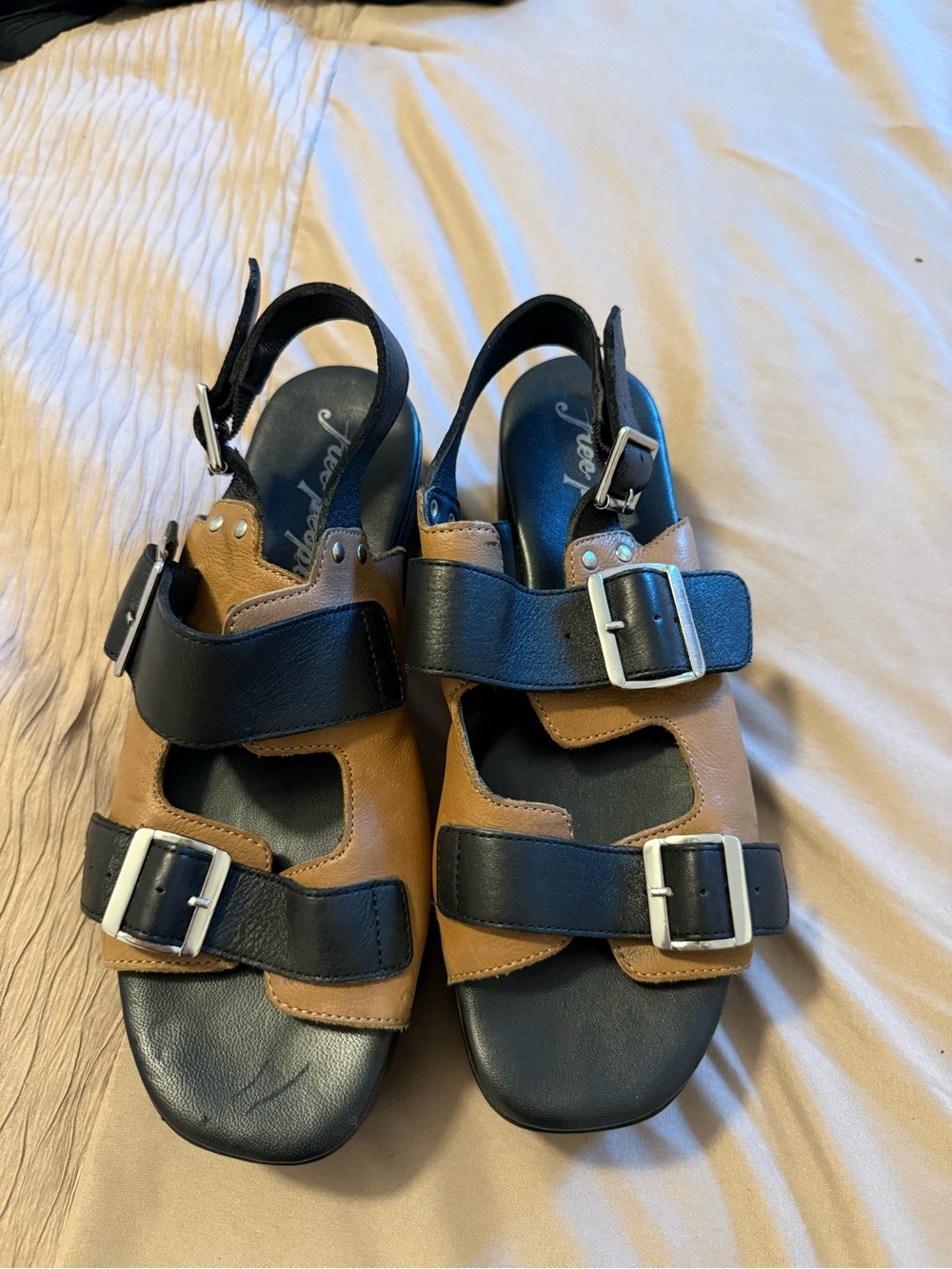 Two-Tone Brown & Black Buckle Platform Sandals